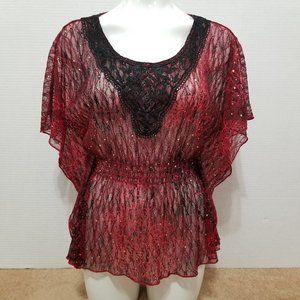 Heart Soul top Small unlined floral lace dolman sequin bling crochet embellished